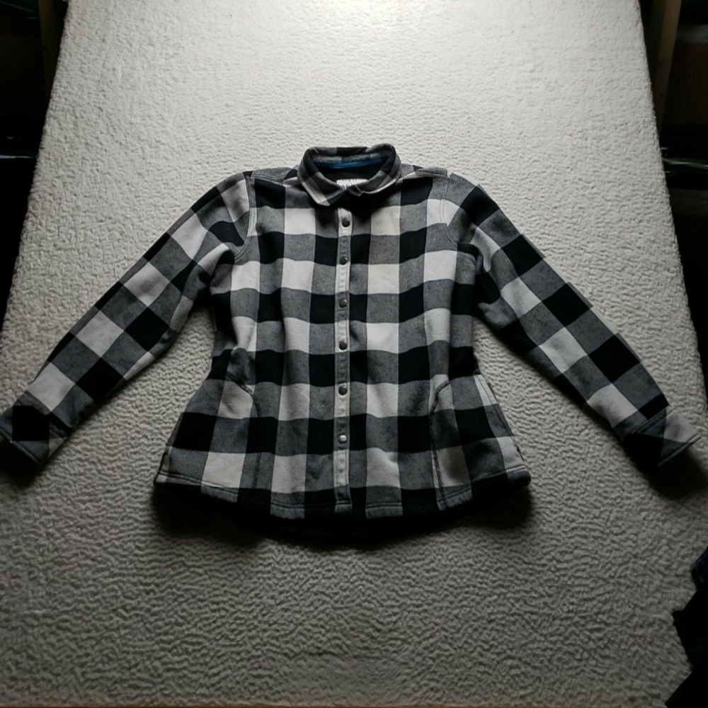 Orvis Jacket Womens XL Black White Plaid Flannel Button Front Lined Pockets